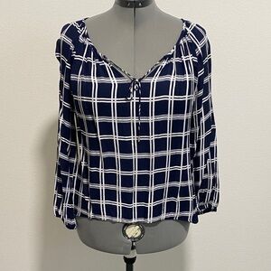 Blouse Top Medium Blue White